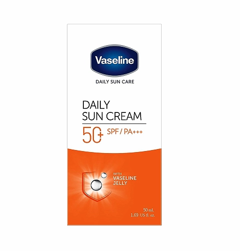 کرم ضدآفتاب بی‌رنگ وازلین، با +SPF50، مدل دیلی سان حجم 50 میل