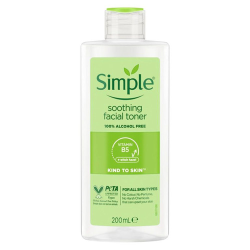 تونر تسکین دهنده و پاک کننده صورت سیمپل simple مدل SOOTHING مناسب پوست حساس حجم 200 میل
